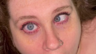 Hot brunette with blue eyes throats cock for a massive cumshot in eyes🥵🔥
