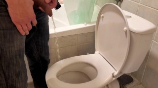 Sissy stupid femboy cleans the toilet after daddy pissed it over