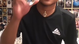 Asian boy tried masturbator and cock rings