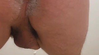 Laying cum covered eggs in a shower room