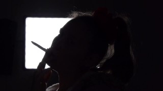 Shadow play while I light a cigarette. Alternative video, by long blonde hair girl