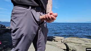 johnholmesjunior shows his big huge massive white cock to people at nanaimo public beach