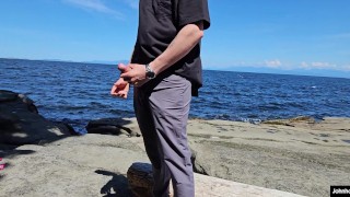 johnholmesjunior shows his big huge massive white cock to people at nanaimo public beach