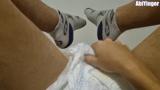 ABDL Diaper Boy Cumming In His Diaper While Using Sport Socks
