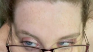 Chubby nerdy girl sucks cock for an explosive cumshot on glasses 🤓