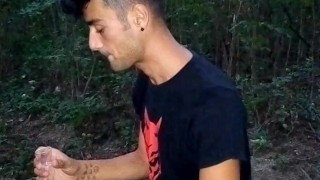 Eating own cum from glass public