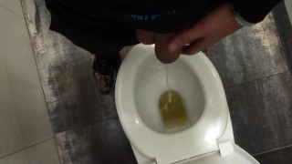 Fat cock with fat balls pissing at the shopping mall