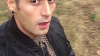 Middle eastern guy outdoor jerking in the camp