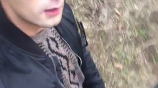 Middle eastern guy outdoor jerking in the camp