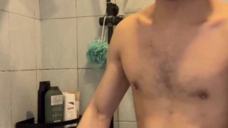 Asian boy showering. Daily vlog