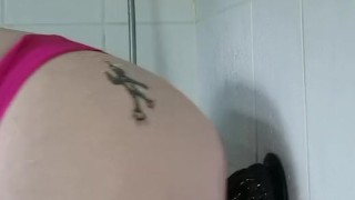 I'm taking a shower and fuck my ass with several dildos (30cm Monsterdildo)