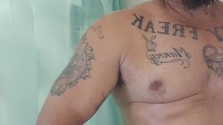 Beefy Latino Tattoo Hunk Fingers His Ass While He Jerks Off His Big Cock and Shoots A Huge Load
