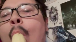 Latino Sucks Banana Thinking it’s YOUR COCK