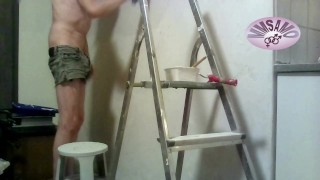 recorded webcam session with wall painting ends in a horny moaning cumshot 1 of 3