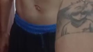 Skinny guy showing off his body big dick sixpack