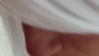 Cumshot on her ABS :) than this Petite girl prolapse her pussy.