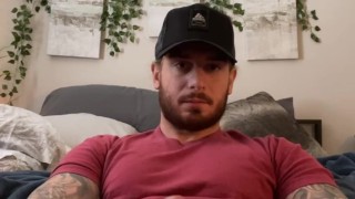 College hot guy jerking off his big dick in front of the camera
