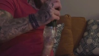 Tattoed muscle hunk likes to touch his 9" cock alone with fleshlight