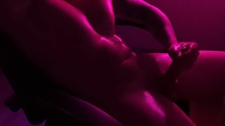Pink and Blue Lights Horny hot Oiled Guy Jerking off His Hard cock Then Cumshot for you