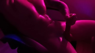 Pink and Blue Lights Horny hot Oiled Guy Jerking off His Hard cock Then Cumshot for you
