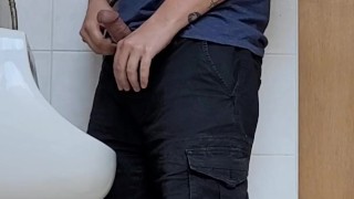 Dude jerking in public toilet. Almost got caught