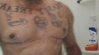 Chubby Tattoo Guy Taking A Shower