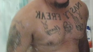Chubby Tattoo Guy Taking A Shower