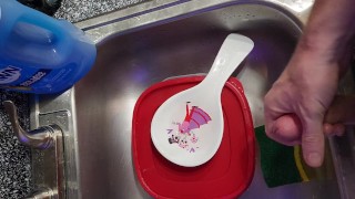 Desperate full piss into the sink
