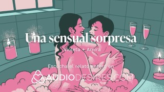 Sexo lésbico romántico en la bañera [porno en español]