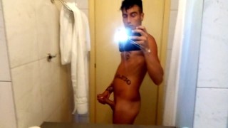 Stuffed belly amateur jerking