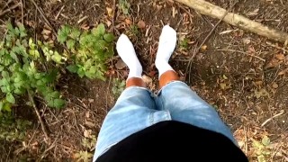 White socks POV outdoor walking, worshiping and making them dirty