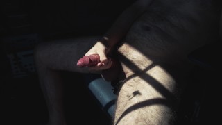 ASMR Hot Gay Masturbation in front of office window with cock ring, cumshot and cock lubed with cum