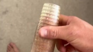 Fat 9 inch cock in a small sex toy
