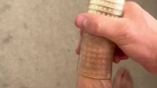 Fat 9 inch cock in a small sex toy