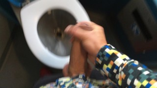 Jerk off at a train toilet