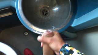 Jerk off at a train toilet