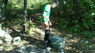 Jerk off at the cruising area - Cum with both hands on used condoms