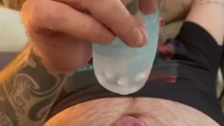Cumming in my Tenga stroker with stretched balls