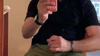 Horny jerk-off at home after work, wearing my jeans...cum on my pants