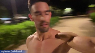 Risky naked walk around the city at night