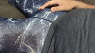 OnlyFans Teaser: hung, hairy bear stroking and cumming in spandex tights