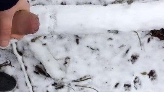Uncut huge dick cumshot in the snow