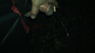 Behind a bar smoking uncut twink have to pull back foreskin if he want to pee