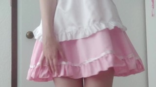 Wearing a maid dress with vibrating buttplug makes my cocklet leak