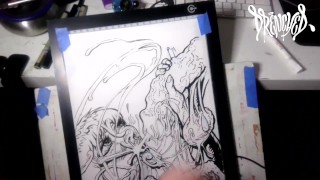 Facial Explosion creates Jizz Comet in the night sky - lightbox erotic drawing creation by Drenched