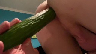 Fucking ass with cucumber, anal food probe, food anal toys, male insertion, ass fucking, anal fuck