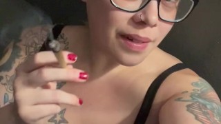 BBW stepmom MILF 420 smoking joint before bed your POV