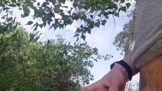 Young daddy guy goes nude beach cruising, public dick masturbation and cums before nudists