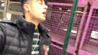 Risky jerk off at work and cum inside condom