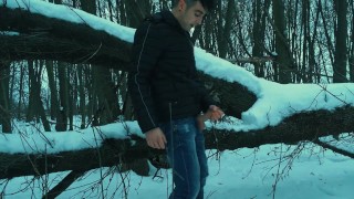 Winter jerking off on the tree